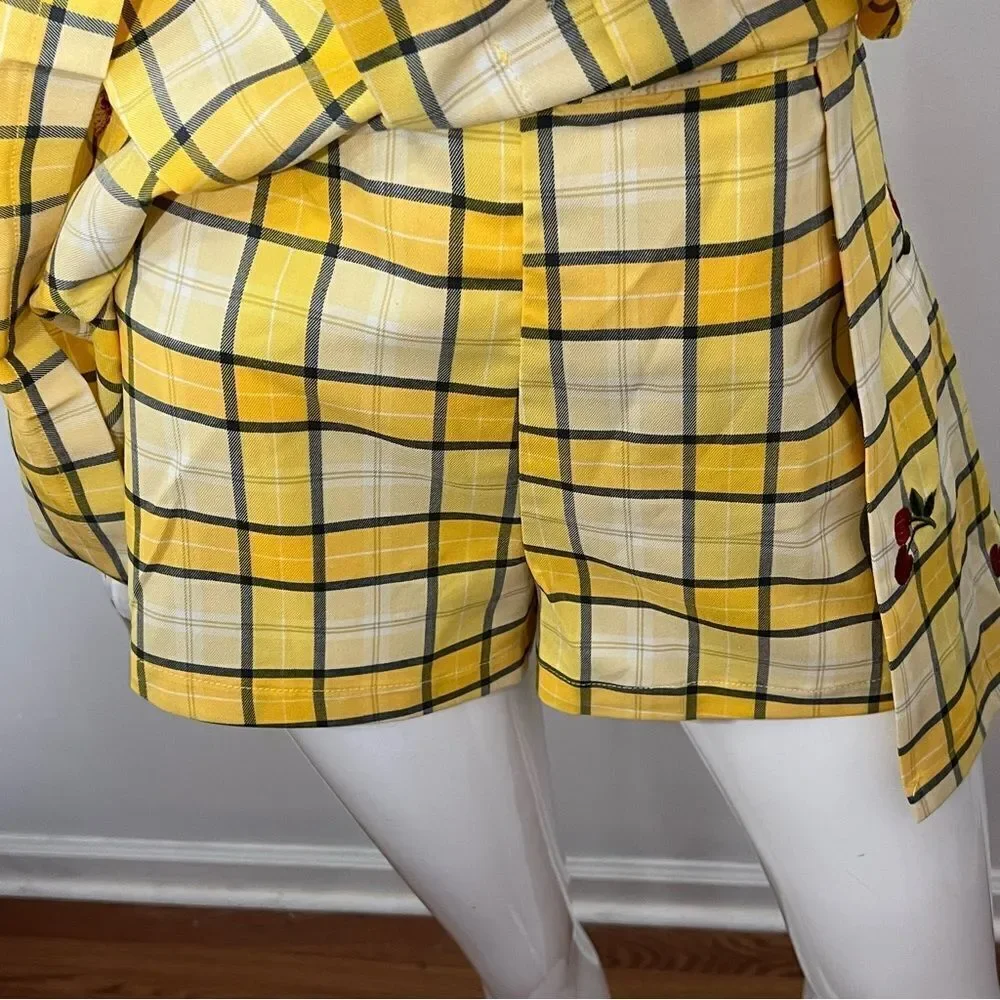Forever 21 Yellow Plaid Cherry‎ Skort -- L